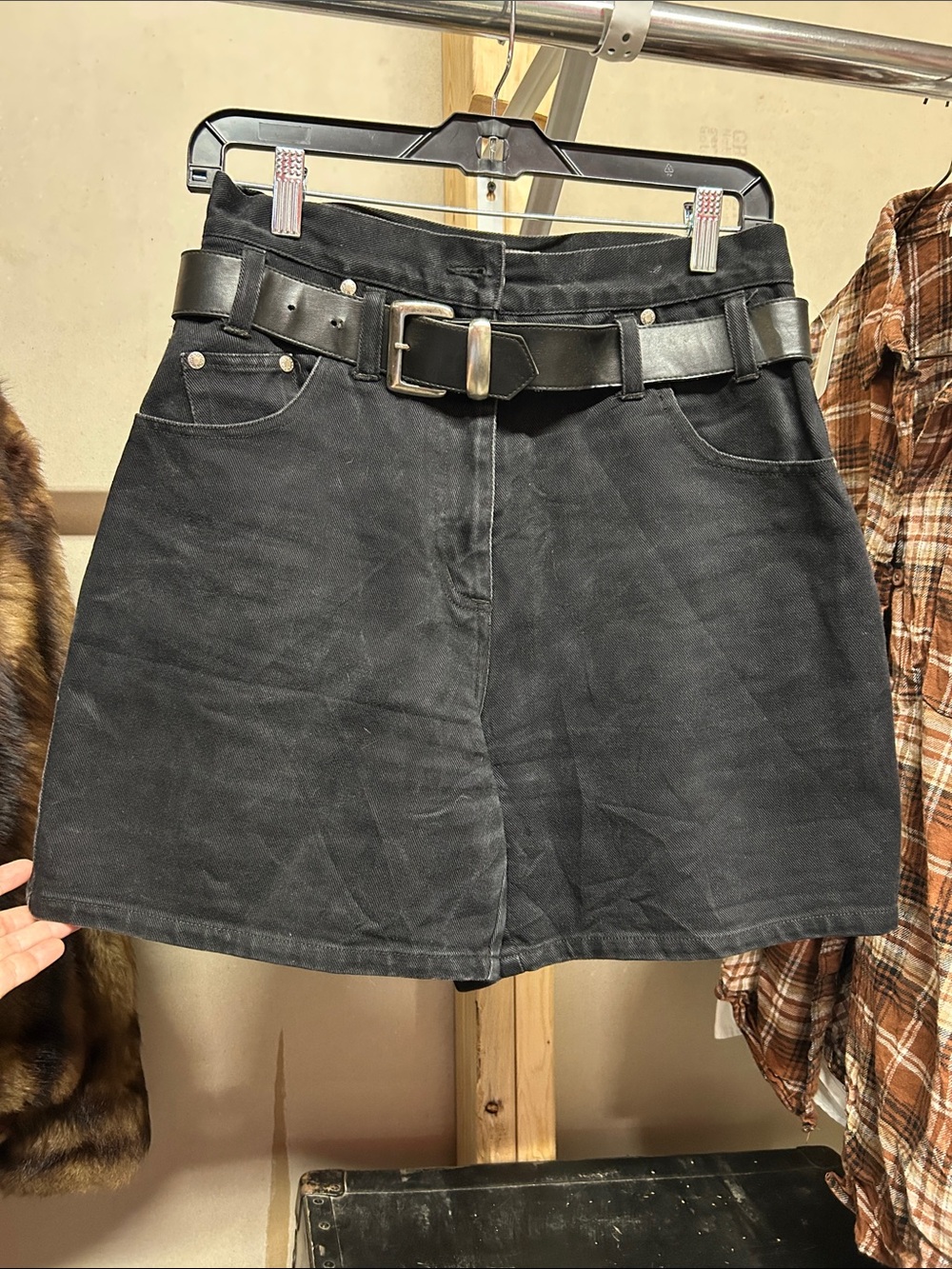 Vintage High Rise Black Denim Jean Shorts with Black Belt